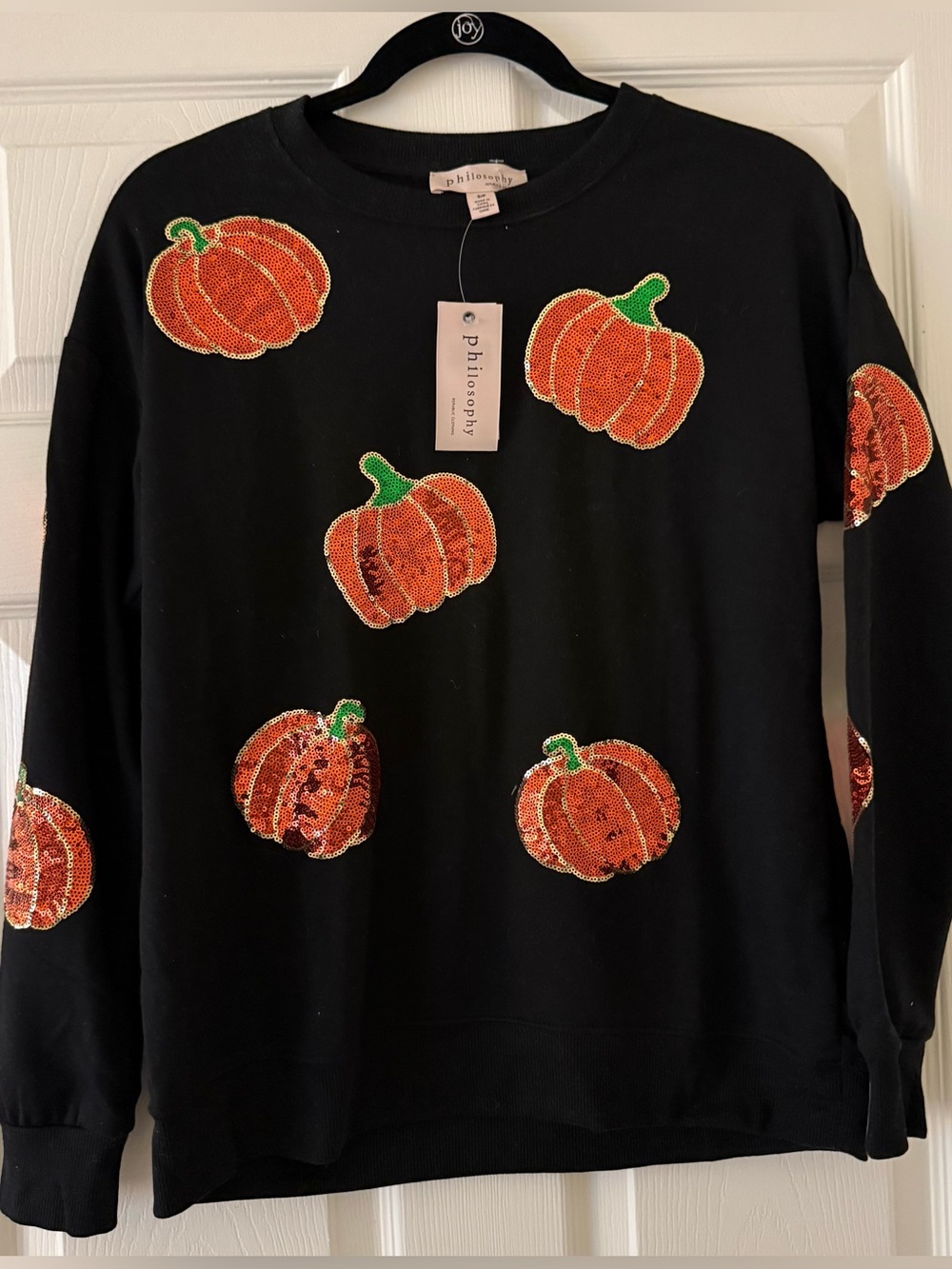 🎃 NEW philosophy Sequin Pumpkin Halloween Sweatshirt